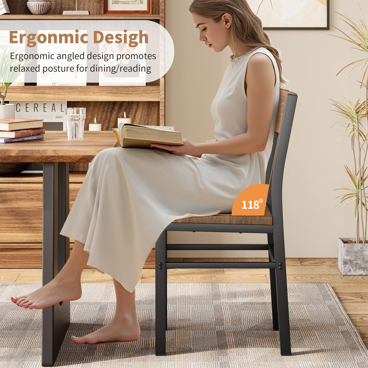 Nut-Brown Dining Chairs Set of 4, Farmhouse Kitchen Room Chairs