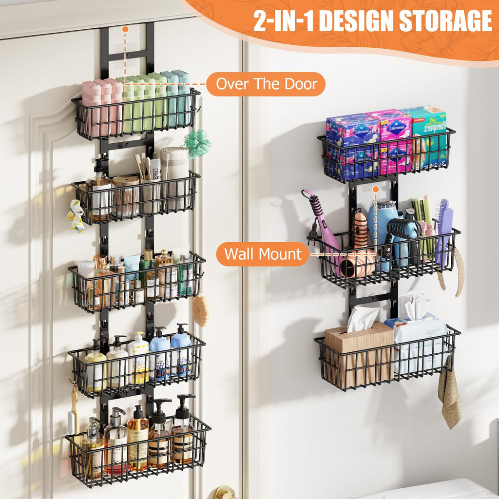 8 Tier Over The Door Organizer, Adjustable Hanging Door Organizer with 8 Wire Baskets 6 Hooks, Behind The Door