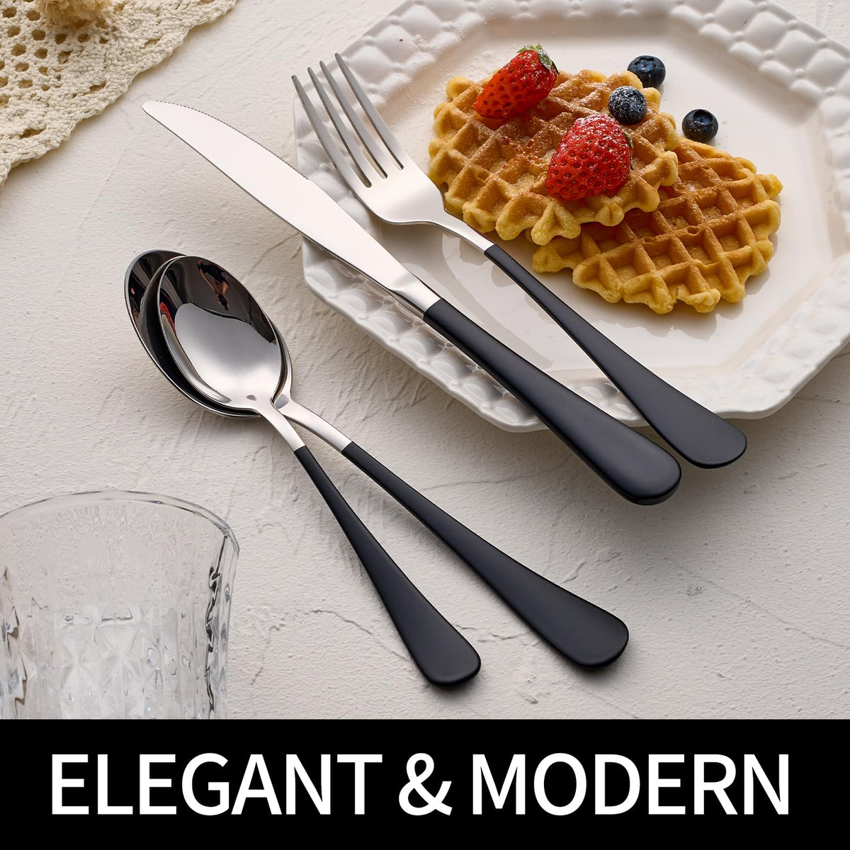 20-Pieces Black Silverware Sets for 4,Black Handle Stainless Steel Cutlery Set, Include Forks Spoons and Knives Set