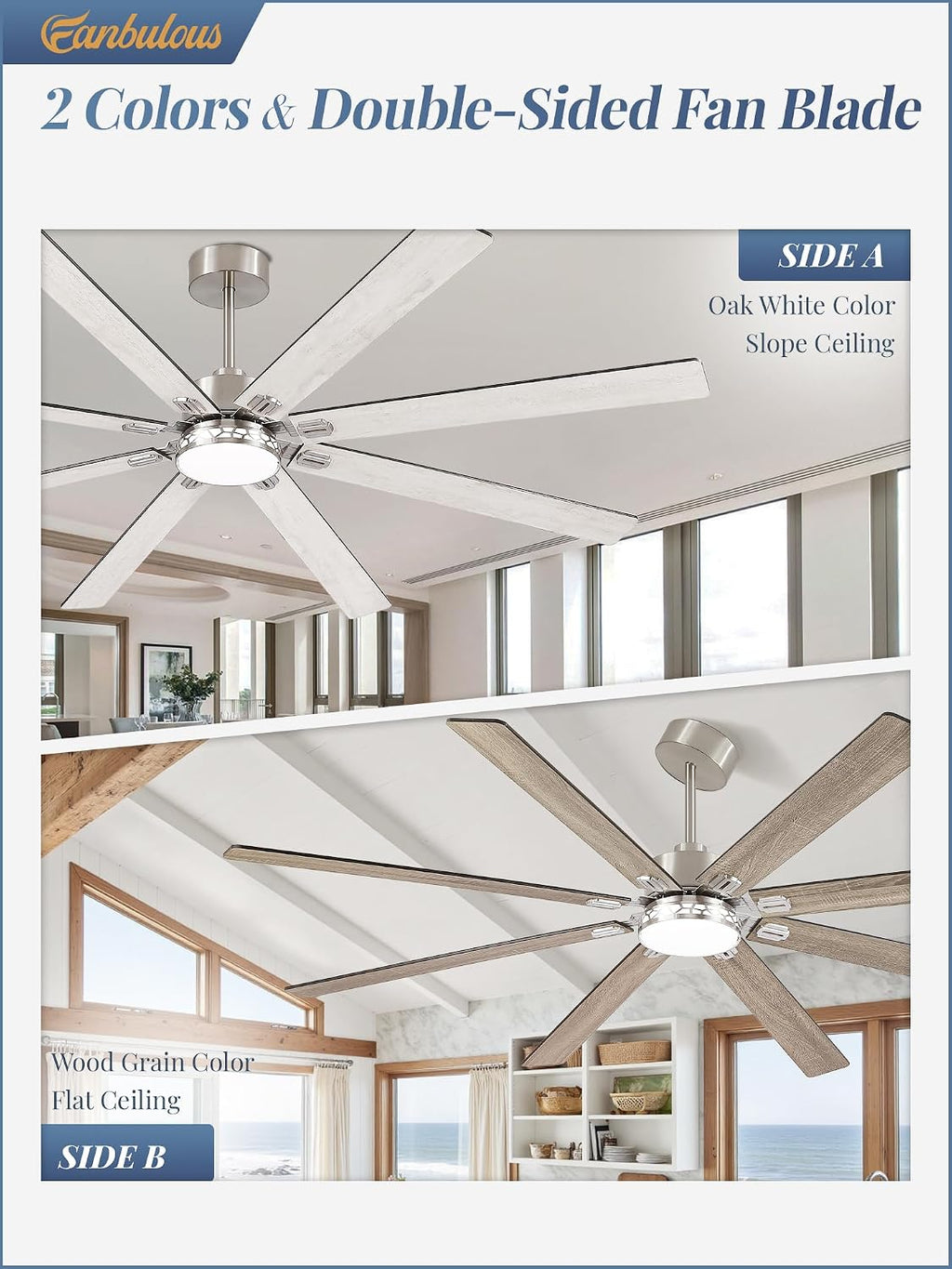 84" Ceiling Fan with LED Light and Remote - Nickel