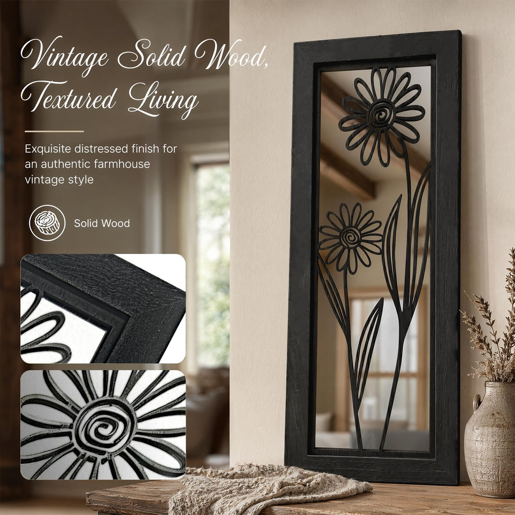 4 Set Farmhouse Mirrors for Wall Decor Living Room Bedroom Bathroom Entryway Wood Rustic Decorative Framed Hanging