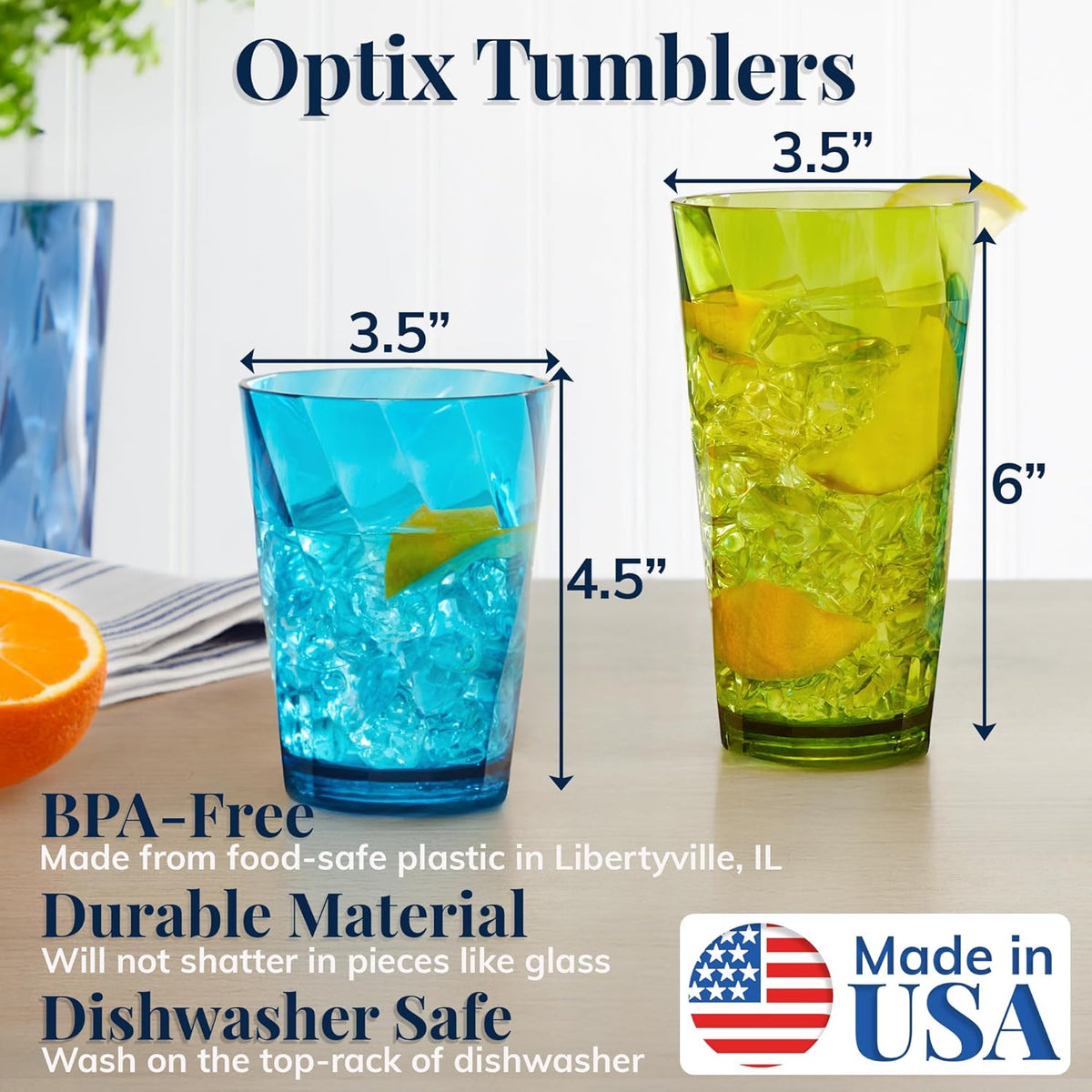 Optix Plastic Reusable Drinking Glasses (Set of 16) 14oz Rocks & 20oz Water Cups in Jewel Tone Colors | BPA-Free