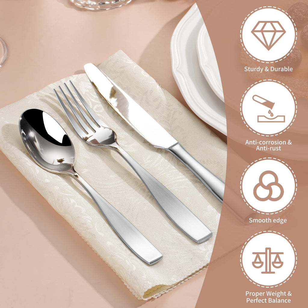65 Piece Heavy Silverware Set, 18/10 Stainless Steel Flatware Set for 12
