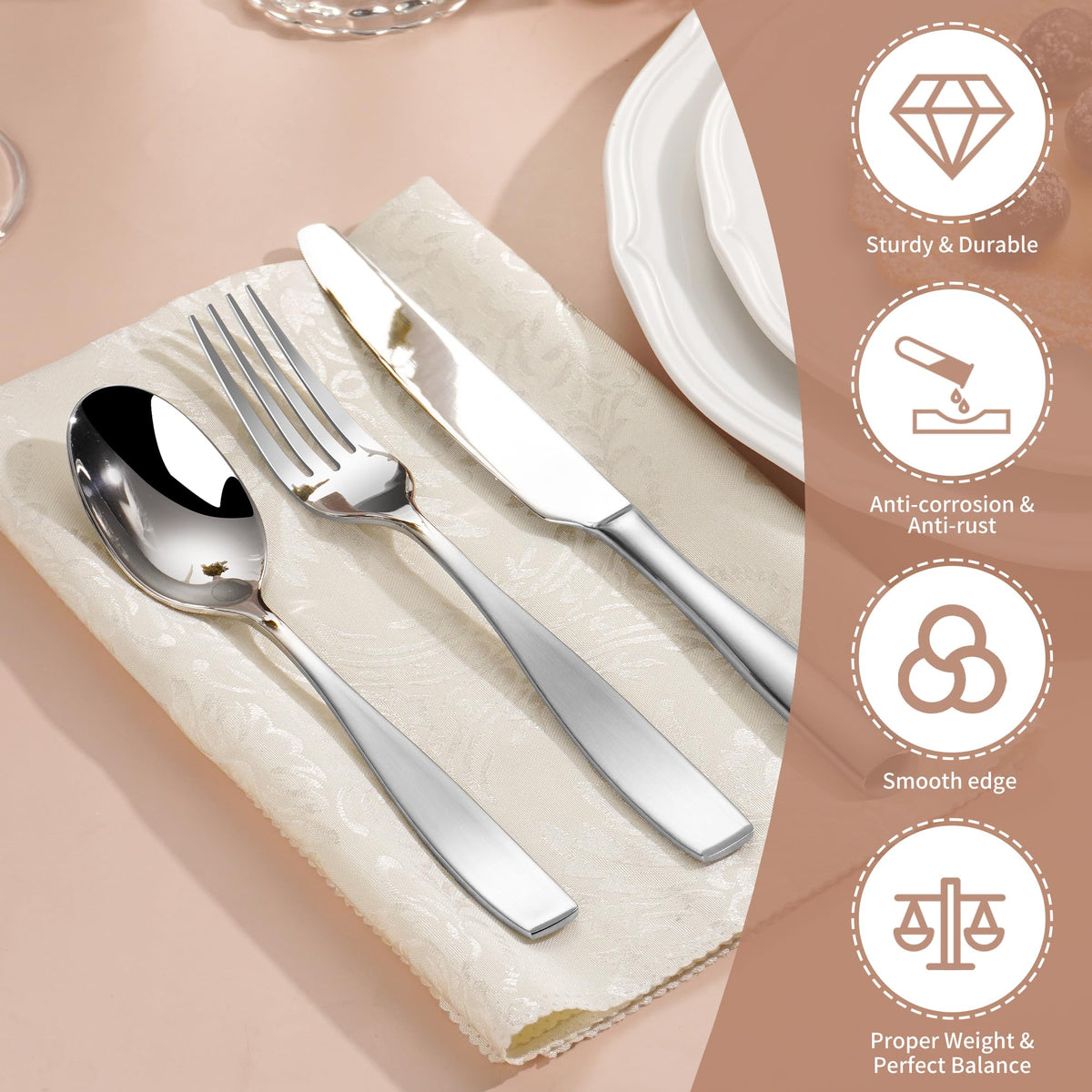65 Piece Heavy Silverware Set, 18/10 Stainless Steel Flatware Set for 12