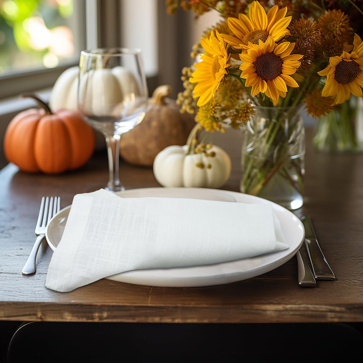 White Dinner Napkins - Set of 12 Cotton Cloth Napkins - 17x17
