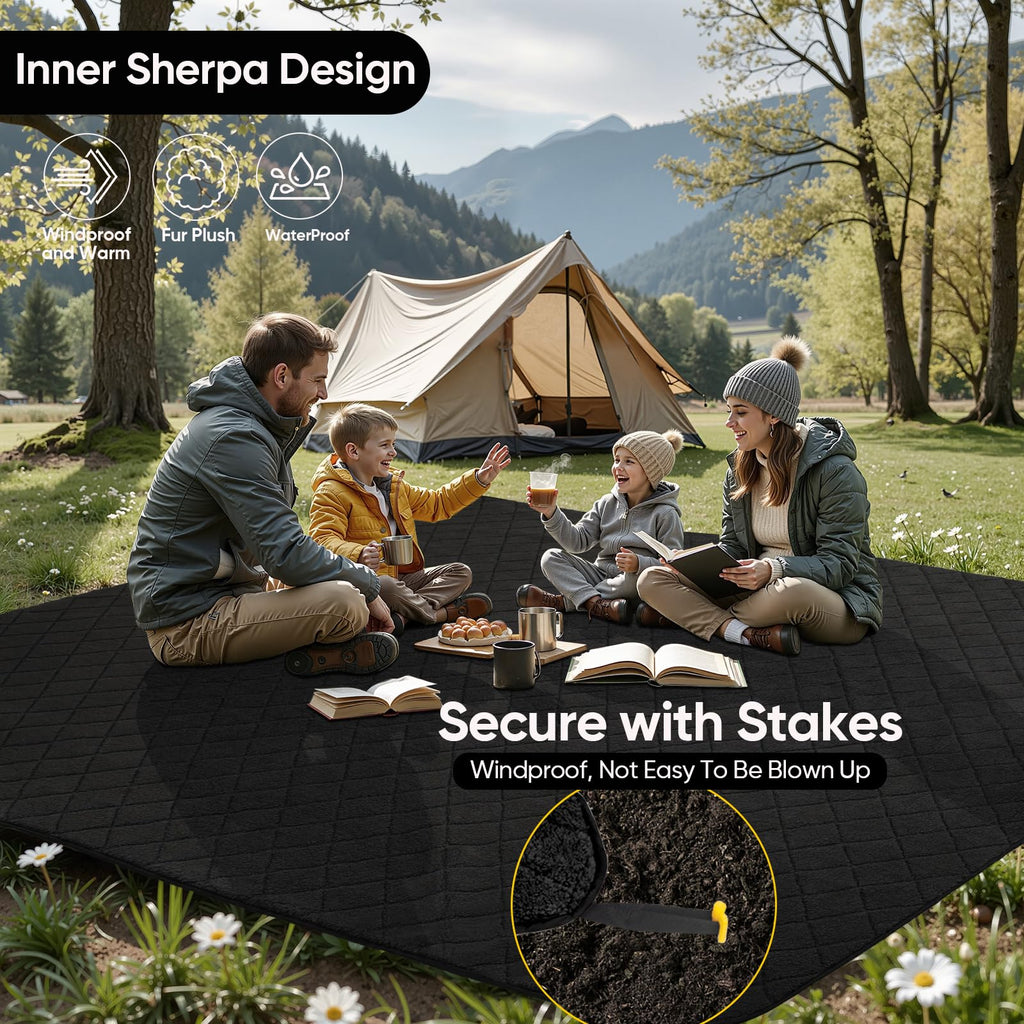 Large Waterproof Outdoor Blanket 87"x67", Windproof & Warm, 300 GSM Sherpa
