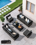 Patio Furniture Set - All-Weather - 10 Piece Patio Outdoor Conversation Set, Modular Wicker Rattan Sectional Sofa for