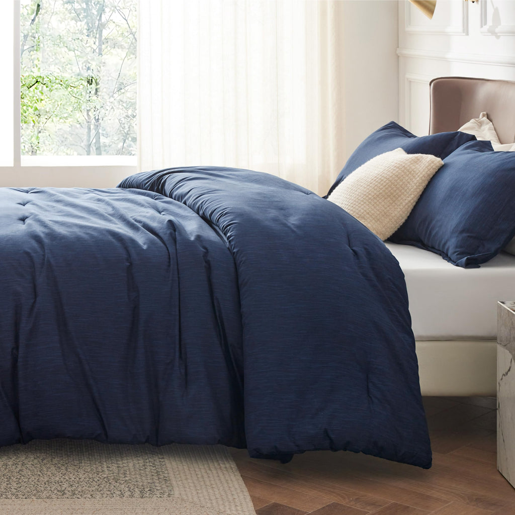 Navy Comforter Set, Soft Cationic Dyed Bedding Set 3 Pcs