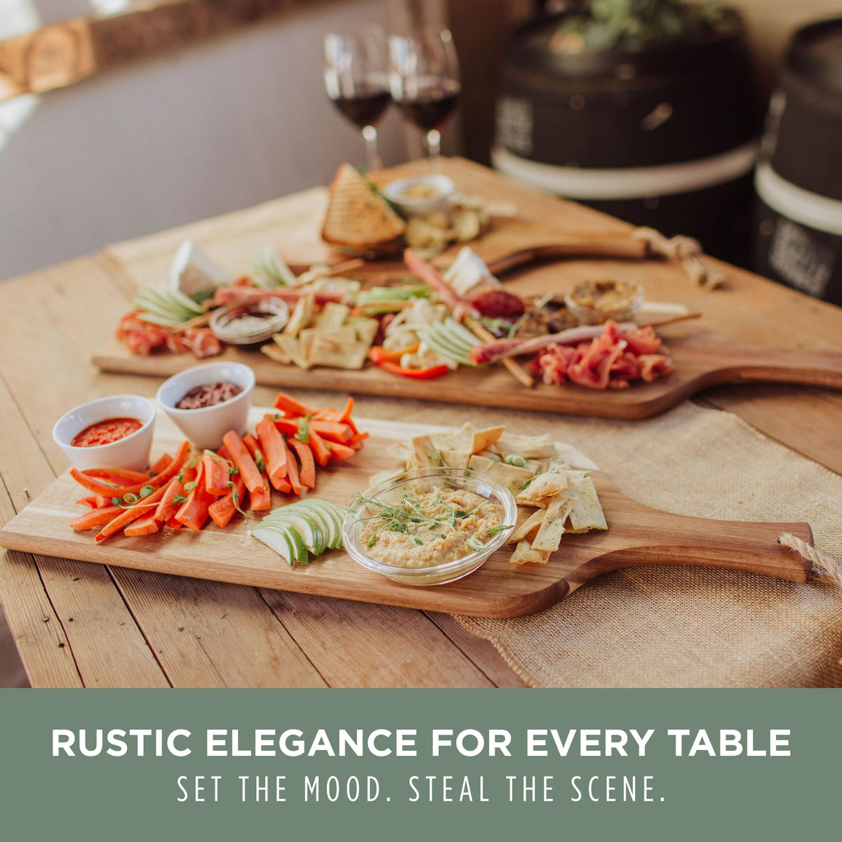 Artisan 24" Acacia Charcuterie Board with Raw Wood Edge, Wooden Cutting Board with Handle, All-Purpose Serving