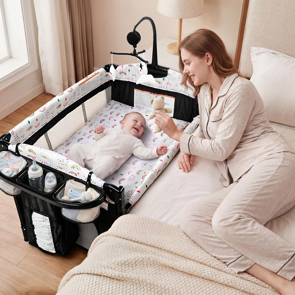 4 in 1 Portable Baby Playard, Baby Bedside Crib, Multicolour