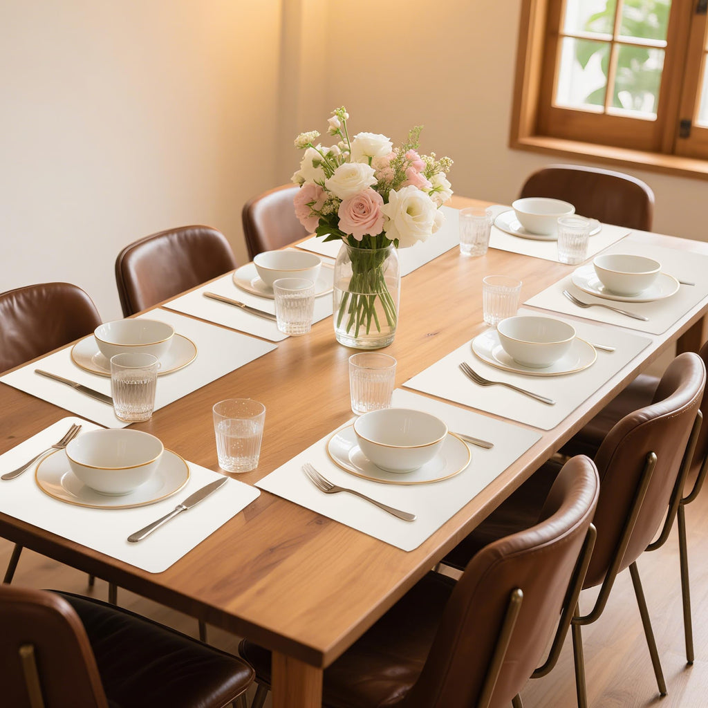 Faux Leather Placemats Set of 8, Easy to Clean, Ivory White