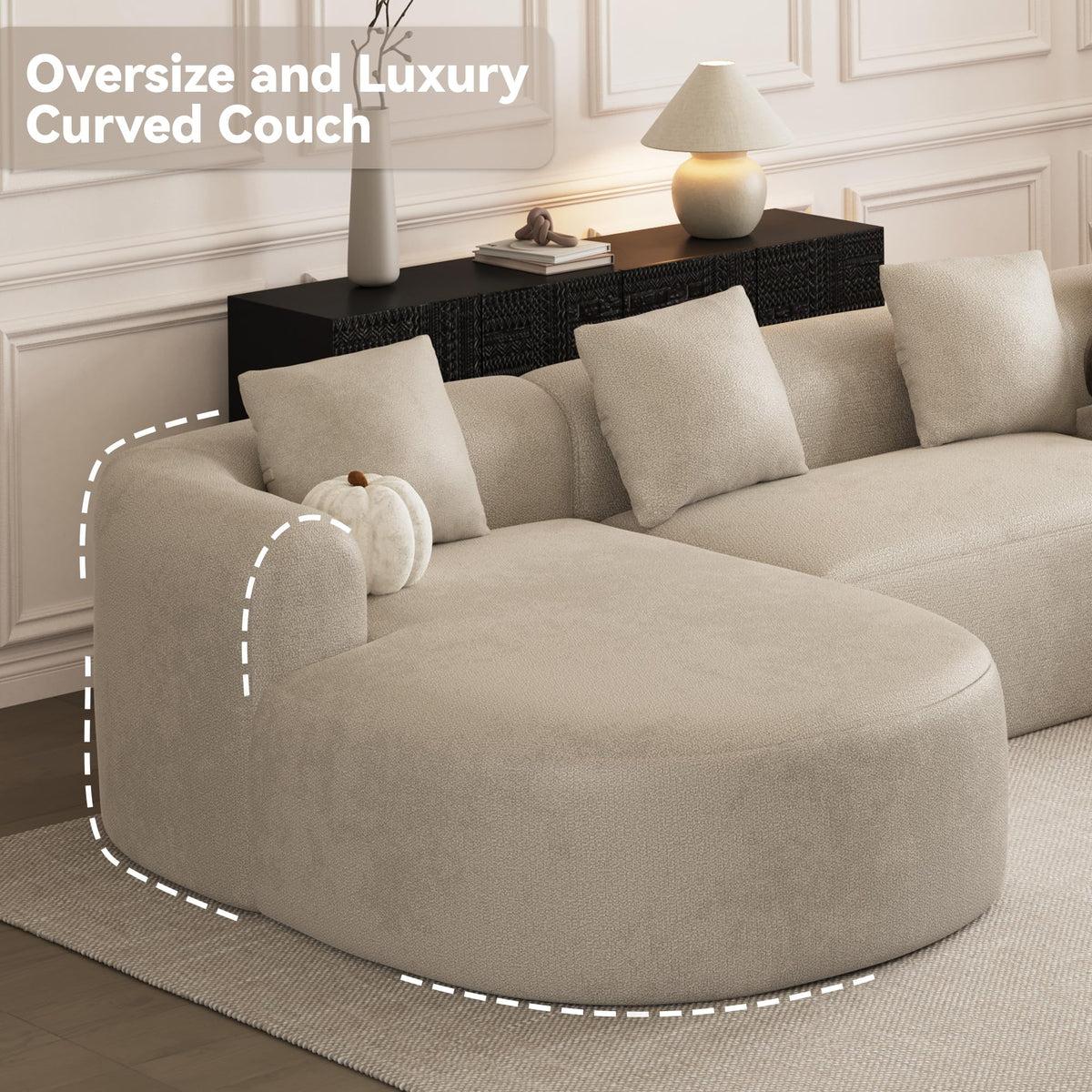 136" Oversized Boneless U-Shaped Sectional Sofa, Light Brown