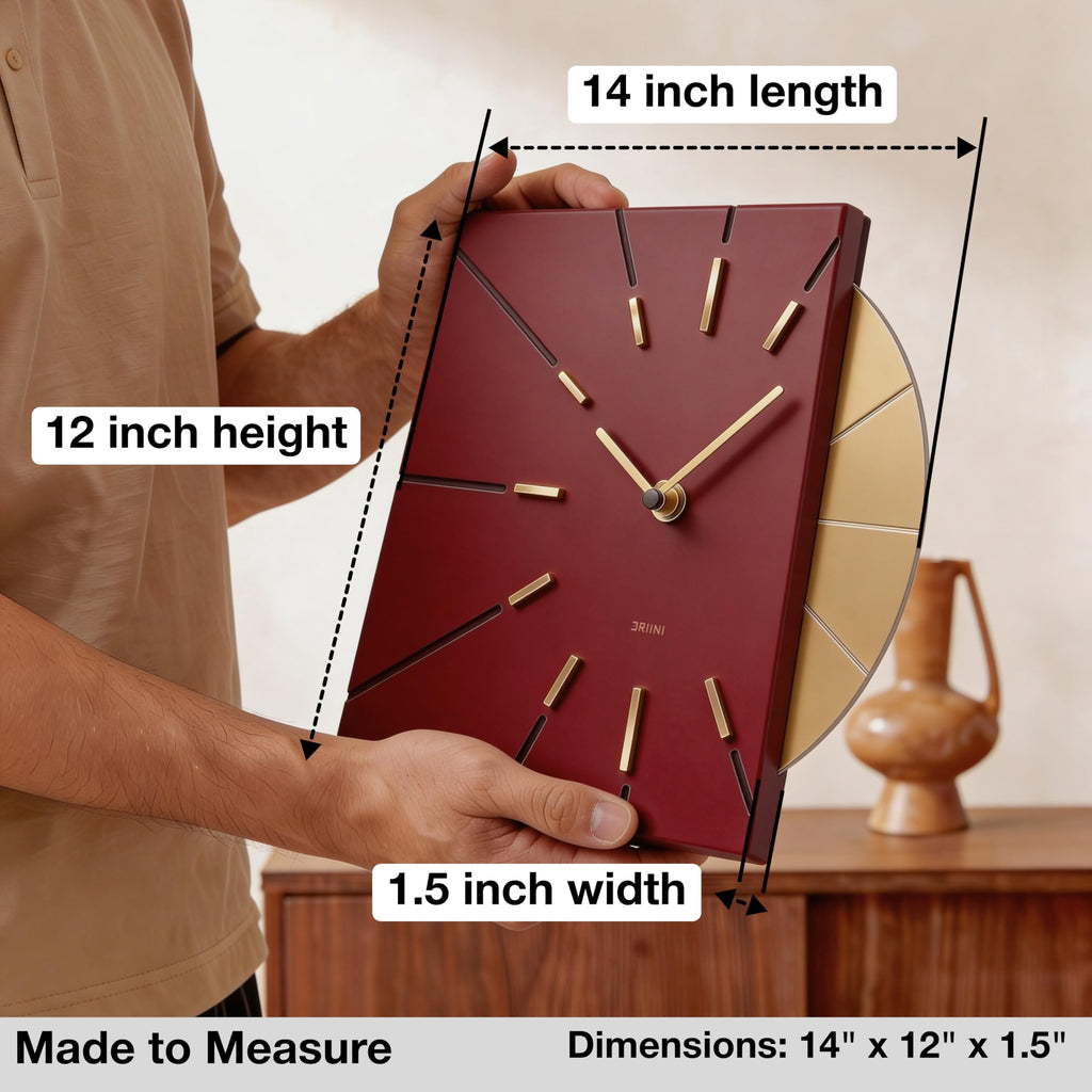 Inspired Nelson Style Red and Gold Mid Century Modern Wall Clock, Battery Operated
