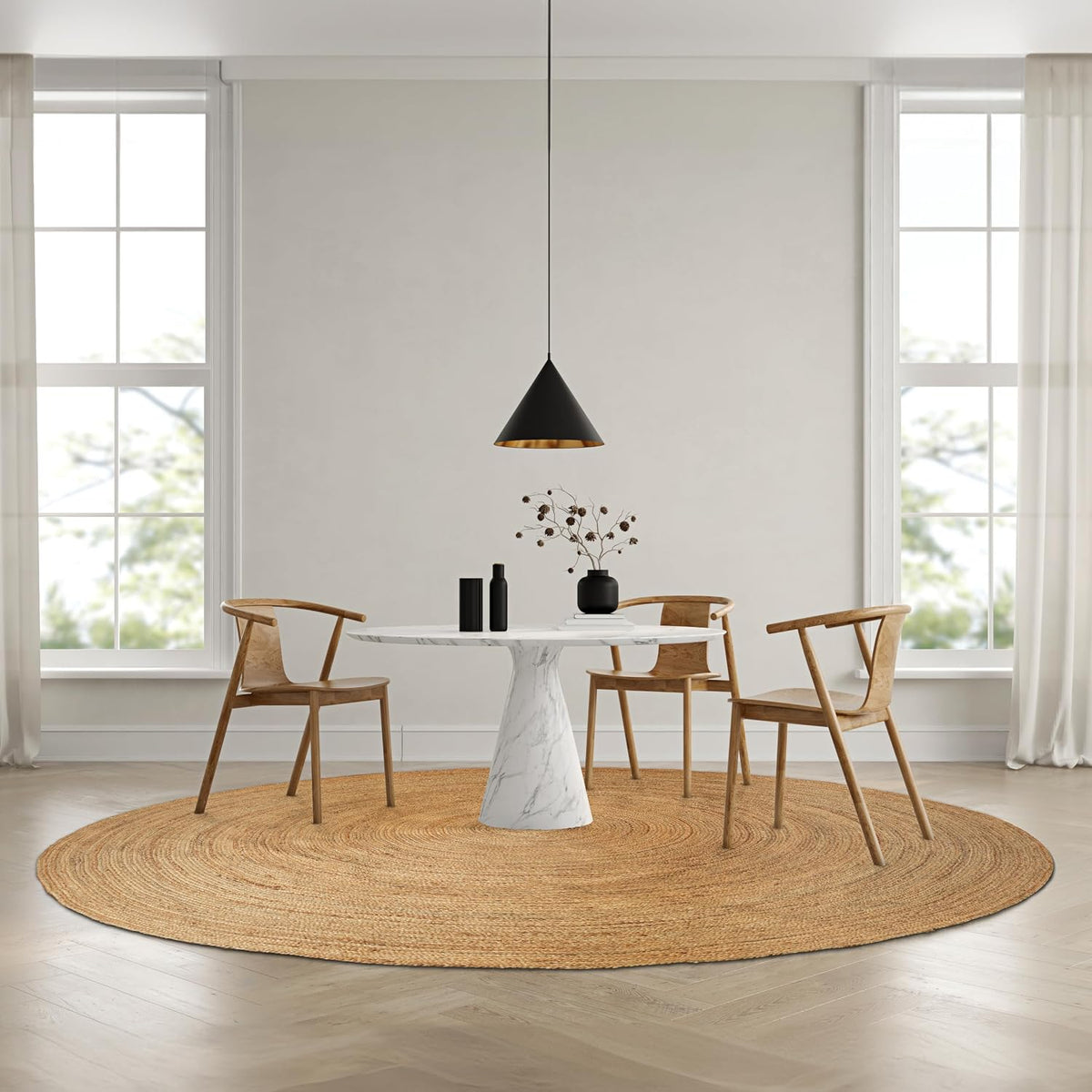Jute Braided Round Area Rug, Natural, 8 ft | 100% natural jute, hand woven, reversible, boho farmhouse style
