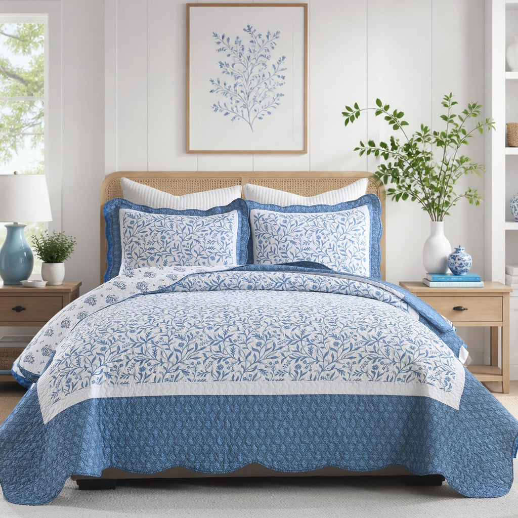 Quilt, Farmhouse Botanical Quilt Set, Blue/White