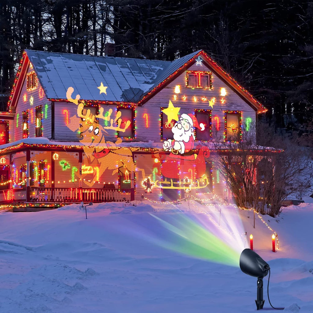 Christmas Santa Claus on Sleigh Projector Light, Rotating LED Projection Lamp with 60° Adjustable Angle, Outdoor