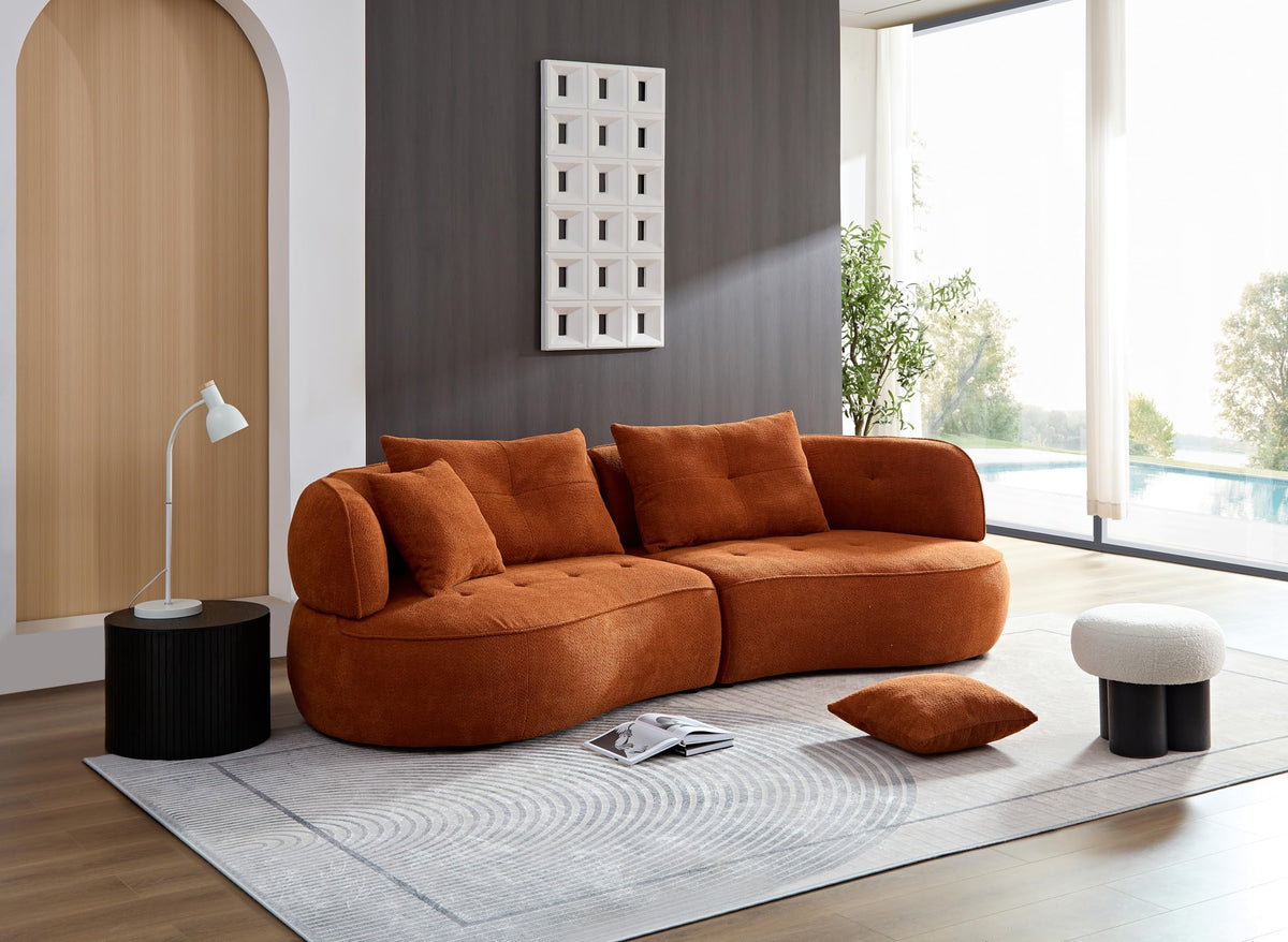 109''Curved Sectional Sofa, Boucle Fabric Sectional Sofa Couch, Fabric Upholstery Couch for with Pillows