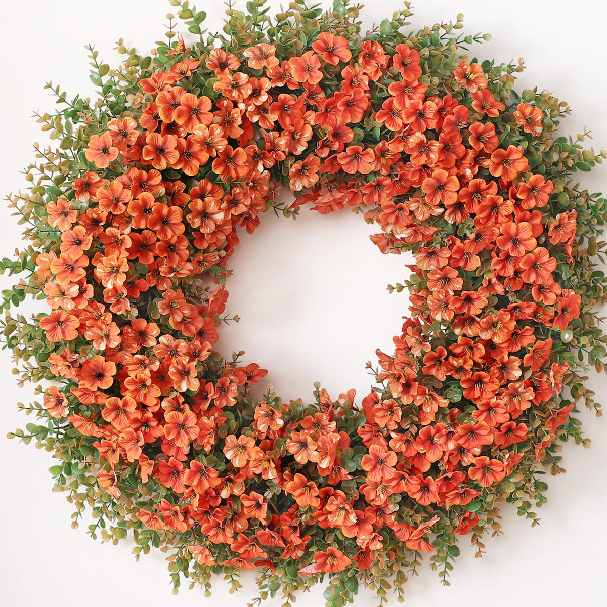 32" Large Artificial Silk Flower Eucalyptus Wreath for Outdoor(Fall Orange)