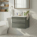 24-Inch Modern MDF Bathroom Vanity with Sink – Wall-Mounted Floating Cabinet with Double Drawers, White
