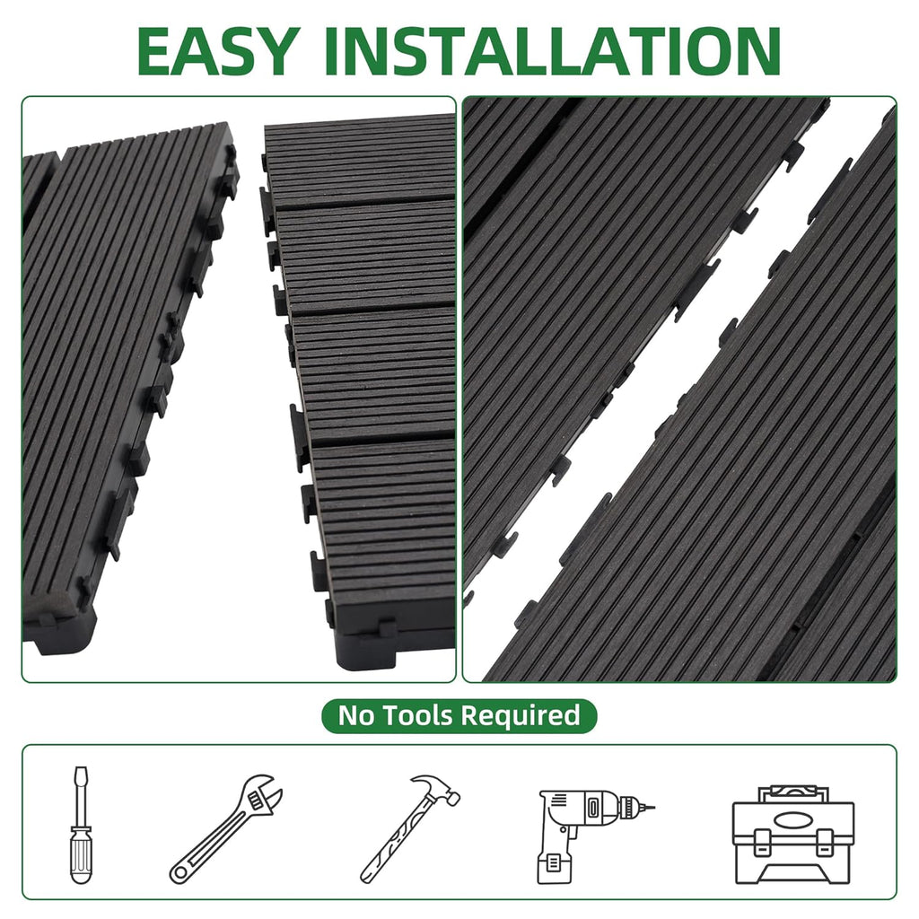 9 PCS 23.13 lb Heavy-Duty & Recyclable Wood-Plastic DIY Interlocking Deck Tiles 11.8" x 11.8"- Waterproof Outdoor and Indoor Flooring for Patio, Balcony, Porch, Backyard, Bedroom,Black