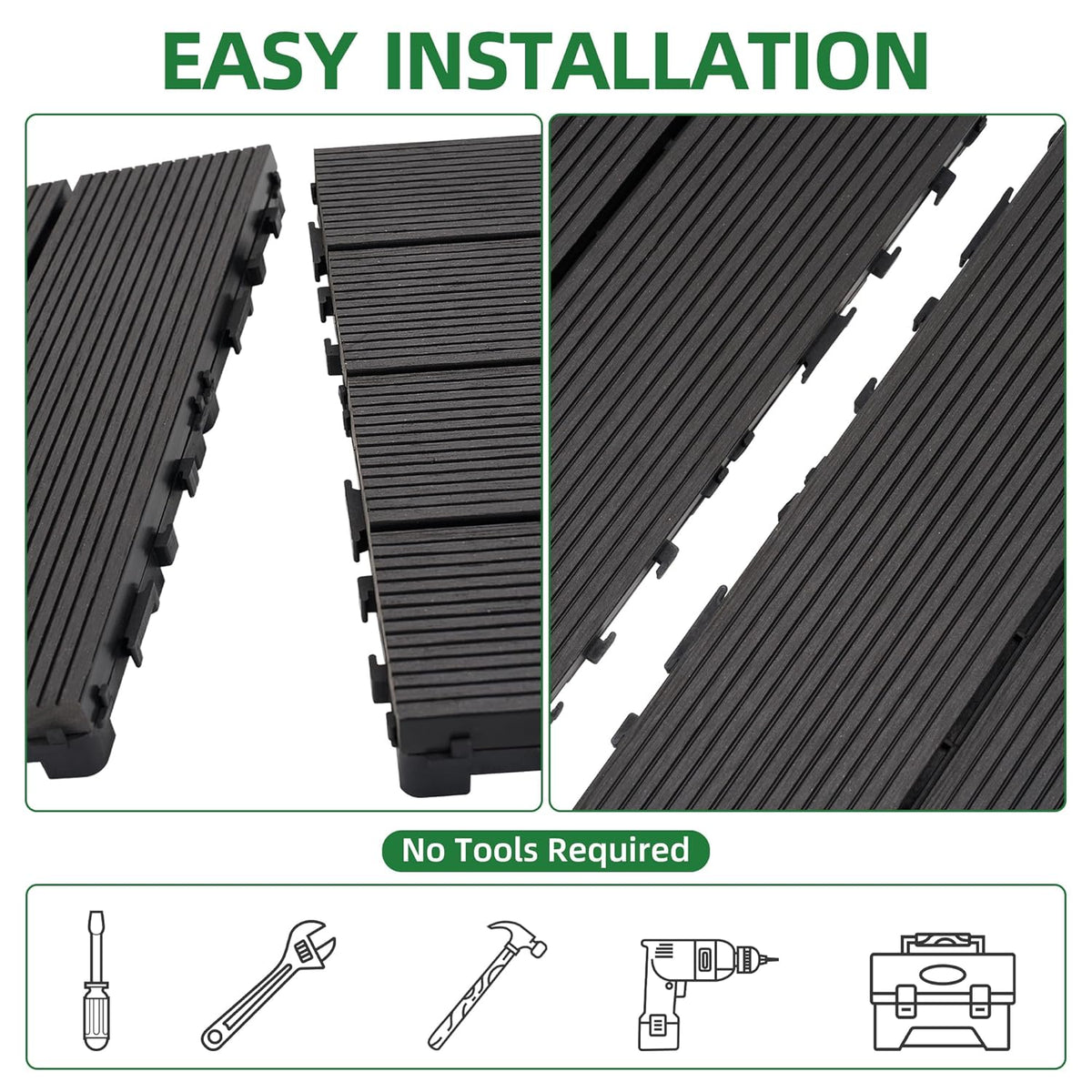 9 PCS 23.13 lb Heavy-Duty & Recyclable Wood-Plastic DIY Interlocking Deck Tiles 11.8" x 11.8"- Waterproof Outdoor and Indoor Flooring for Patio, Balcony, Porch, Backyard, Bedroom,Black