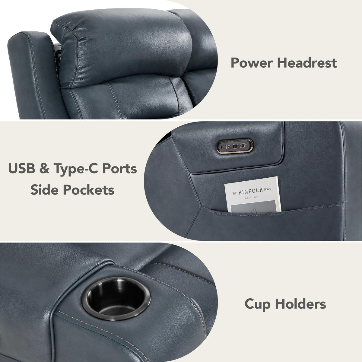 Genuine Leather Lay Flat Power Reclining Loveseat, Navy