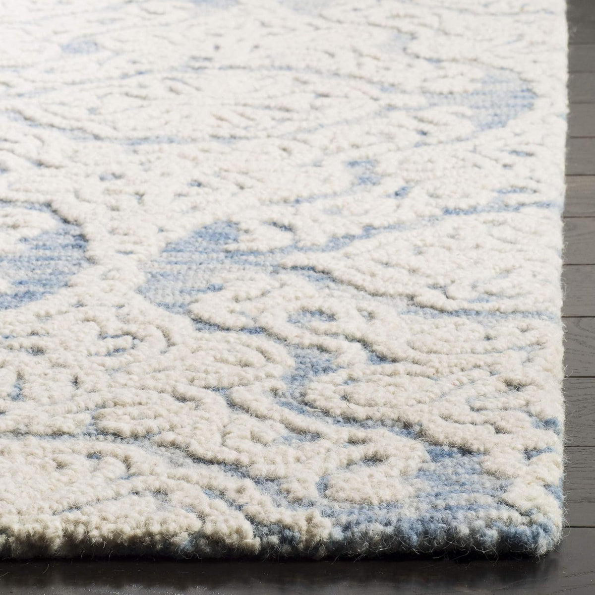 Blossom Collection Area Rug, Blue & Ivory, Handmade Wool, Ideal for High Traffic Areas in Living Room