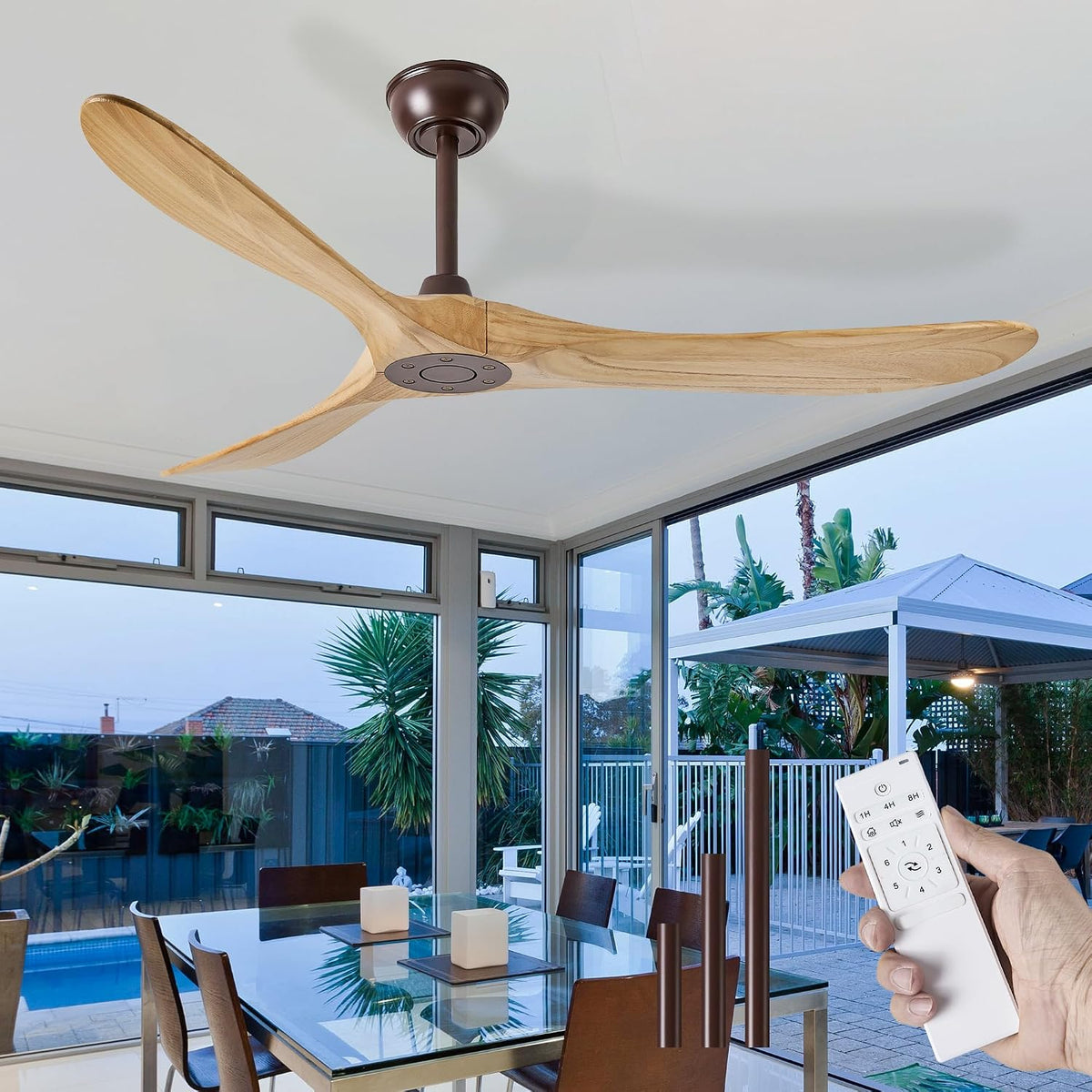 Inspired Maverick Style 60" Ceiling Fan No Light, 3 Solid Wood Blades, Oil Rubbed Bronze Motor, Quiet Reversible DC Motor with Remote Control
