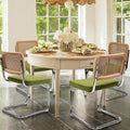 Dining Chairs Set of 4, Modern Rattan Kitchen Chairs, Mid Century Modern Design, Polished Chrome Frame, Upholstered