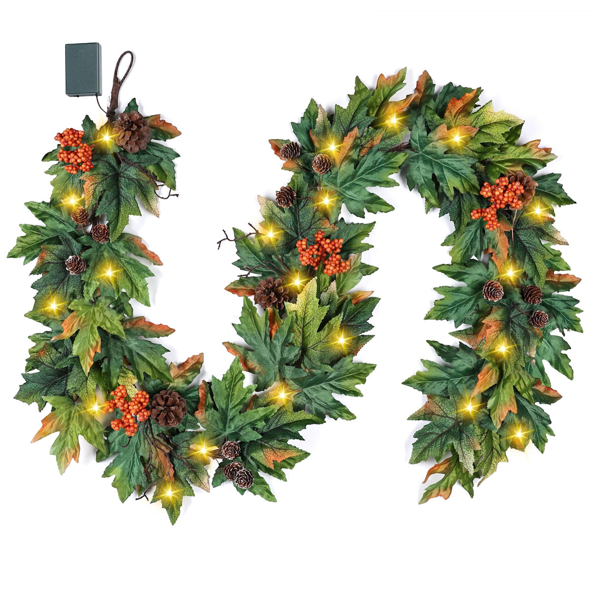 6ft Lighted Fall Garland with 30 Lights & Automatic Timer & Maple Leaves