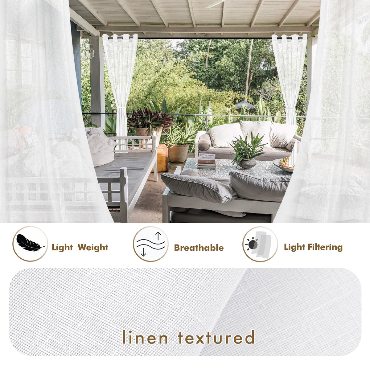 Semi Voile White Sheer Outdoor Curtains 4 Pcs 110x84 In