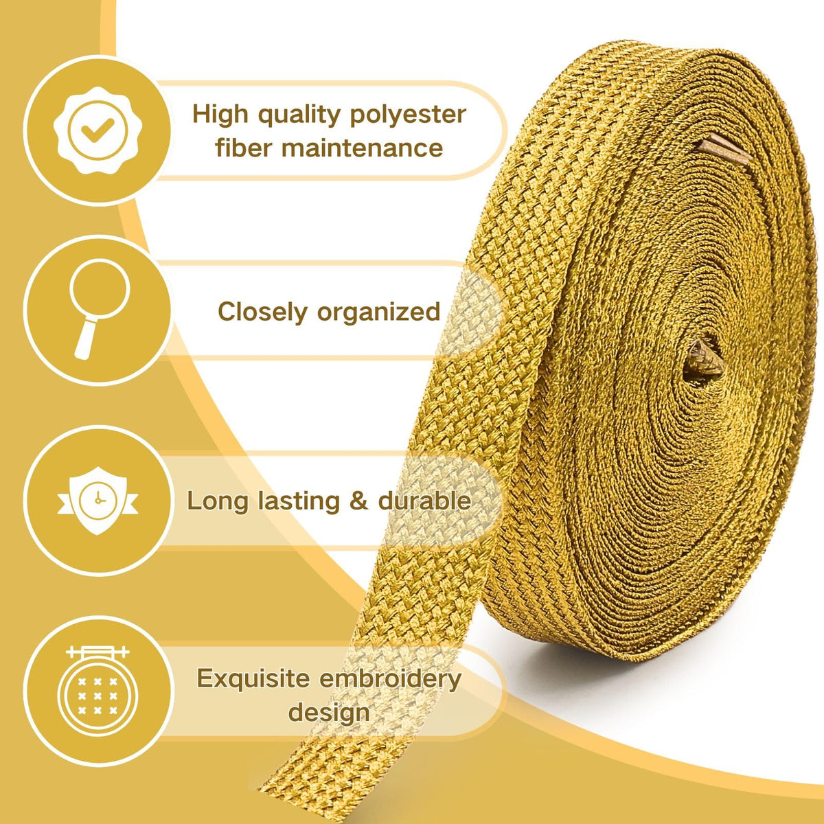 1.5 CM Gold Ribbon Jacquard Ribbon Embroidered Fabric - 20 Yards