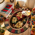 3D Gift Box Christmas Oval Rug Hole Optical Illusion Quilted Decor