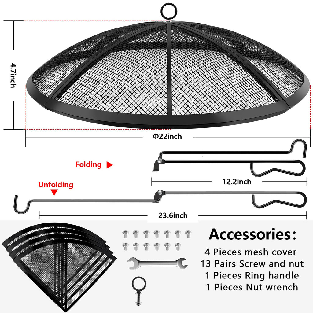 Fire Pit Spark Screen, Fire Pit Screen 22 Inch Round with Handle & Poker