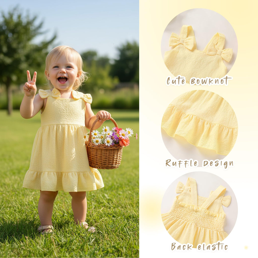 Infant Baby Girl Beach Sundress Casual Sleeveless Smocked Boho Dress Halter Ruffle Toddler Summer Outfits