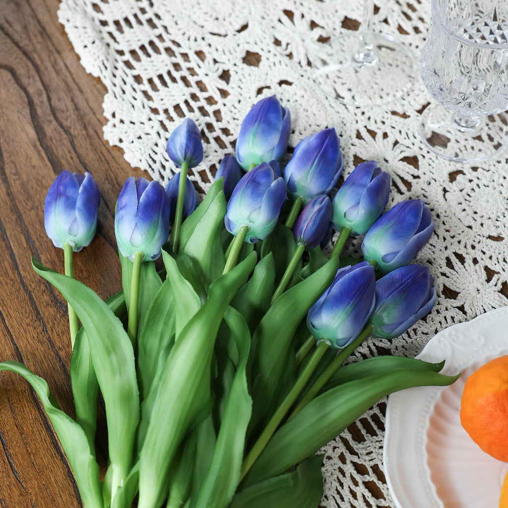 15Pcs Blue Tulips Artificial Flowers Latex Plastic Real Touch Fake Tulips Flowers Look Real Faux Tulip Flower Bouquet