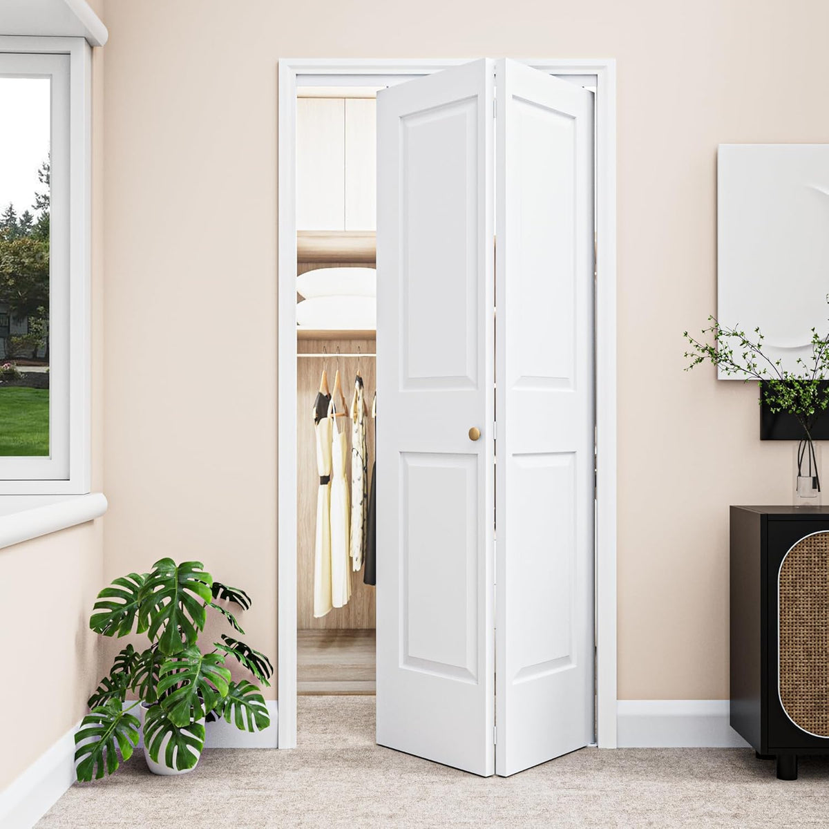 Bifold Doors for 36"x80" Opening, 4-Panel Bifold Closet Door with Hardware Kit, Interior Doors Folding Barn Panels for