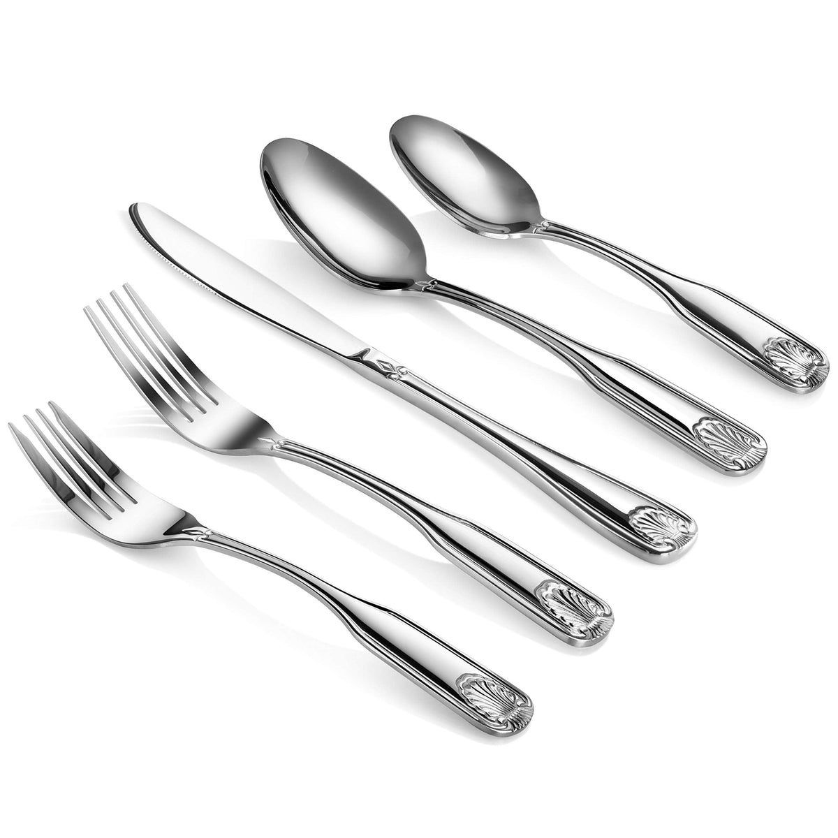 Shell Pattern Stainless Steel Flatware Set, 60-Piece