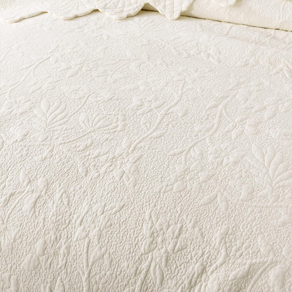 Cotton Quilt Set Scalloped Stitching Matelasse Coverlet 3PC