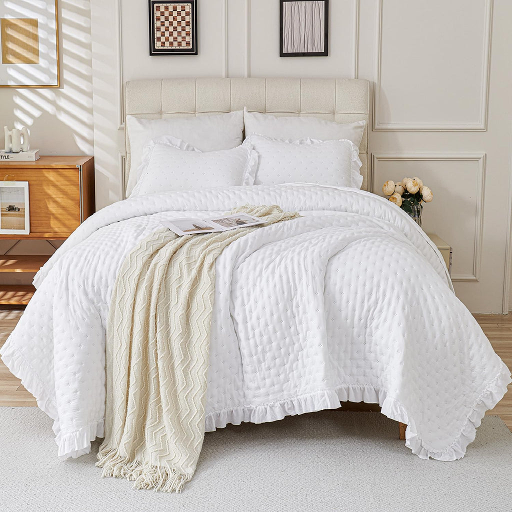 Shabby Chic Bedding, White Ruffle Seersucker Comforter Set