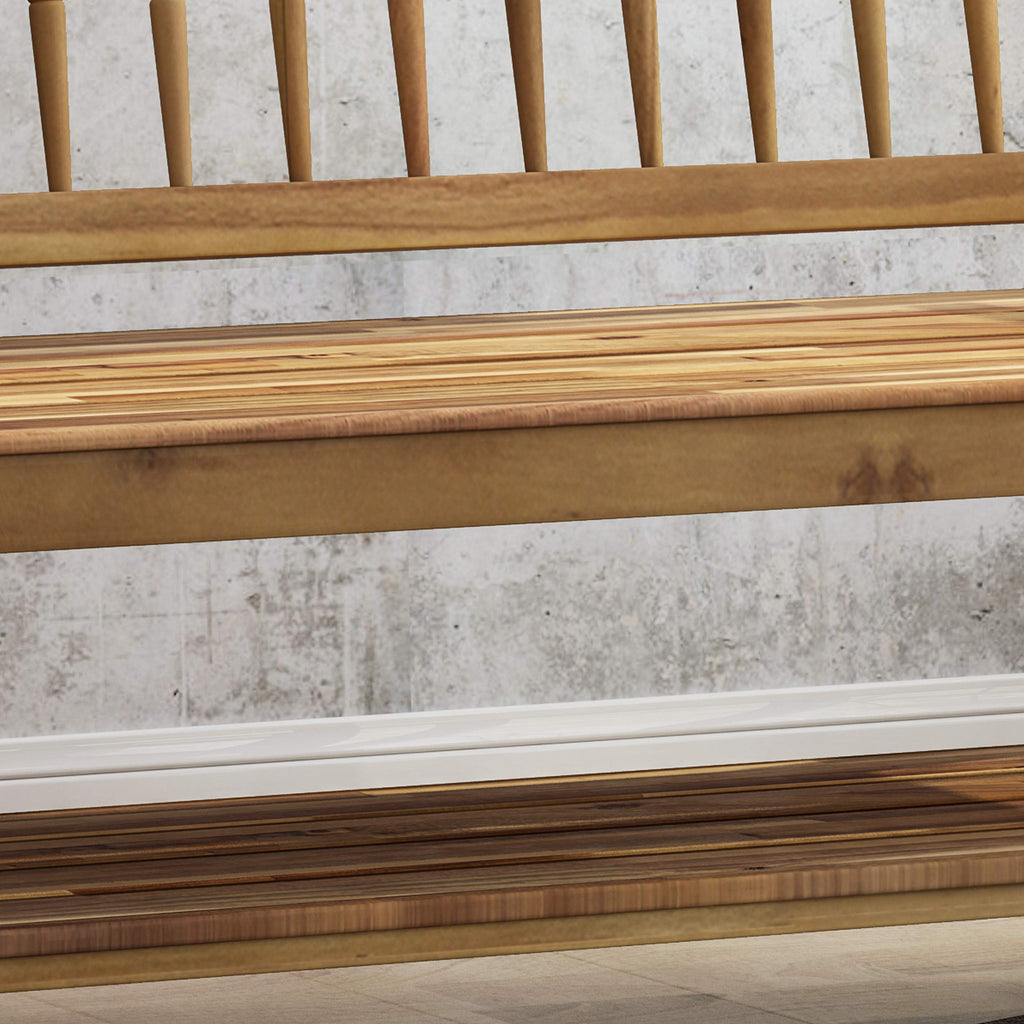 Eddie Indoor Farmhouse Acacia Wood Bench with Shelf, Teak and Black Finish