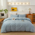 Cotton 3 Pcs Duvet Cover Set Linen Feel Haze Blue Queen