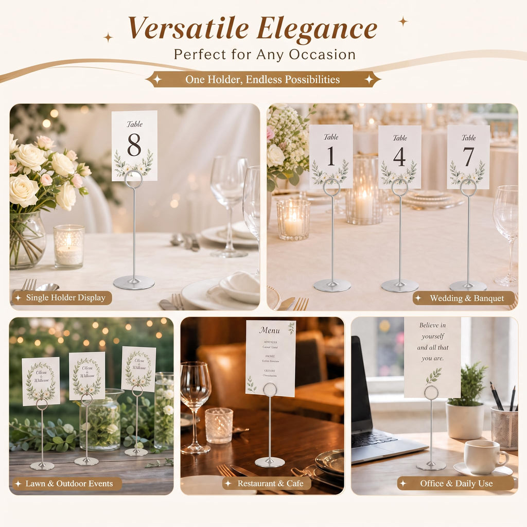 16 Pieces Table Card Holder 8 inches Table Number Holders Place Steel Card Holders for Photos, Food Signs, Memo