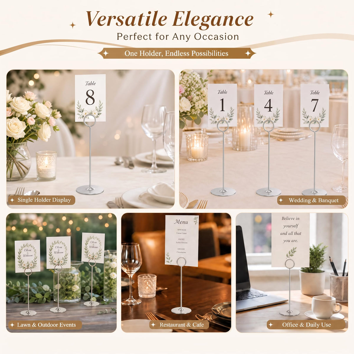 16 Pieces Table Card Holder 8 inches Table Number Holders Place Steel Card Holders for Photos, Food Signs, Memo