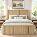 Farmhouse Bed Frame with 50" Tall Headboard, Natural Oak