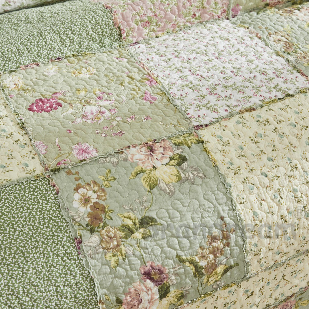 Quilt Set Cotton Patchwork Quilts Green Rose Floral Quilted Comforter Set Country Rustic Coverlet Set