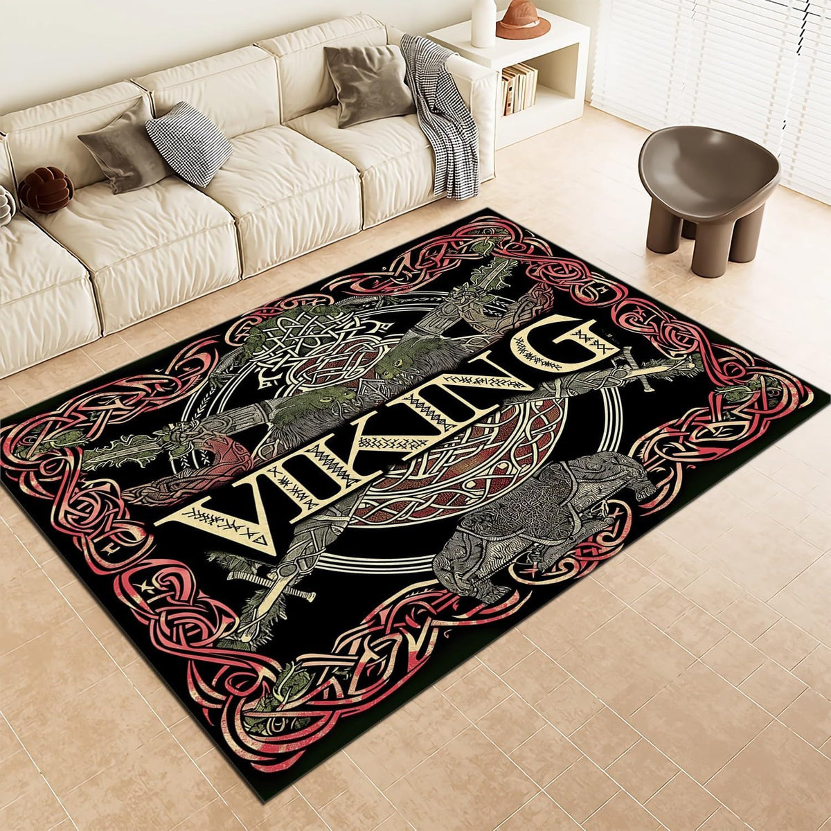 Traditional Nordic Viking Symbols Area Rug Living Room Bedroom Rugs Washable Carpet, Soft Fluffy Runner, Non