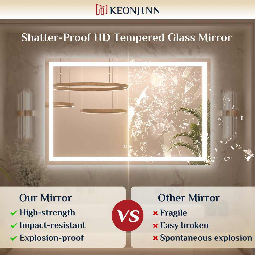 40x24 Inch LED Bathroom Mirror with Lights, Frontlit & Backlit