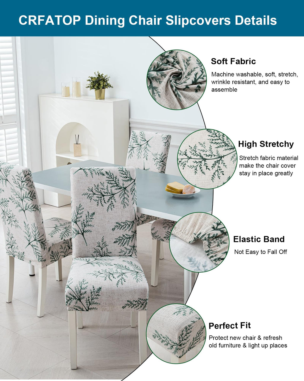 Dining Room Chair Slipcovers Set of 4 with Bench Chair Cover, C08