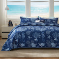Coastal Quilt Set - Lightweight Microfiber Reversible Bedspread, 98''x106'', Navy, Includes 2 Shams